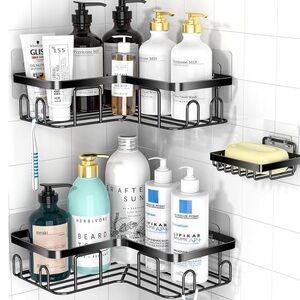 3 piece shower caddy basket set with soap tray adhesive no drill required NWT